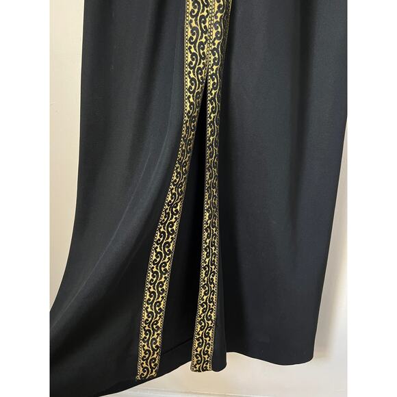 Vintage Mary-Martin Florida Black Gold Trim Short Sleeve Maxi Dress Size Small - Picture 5 of 11